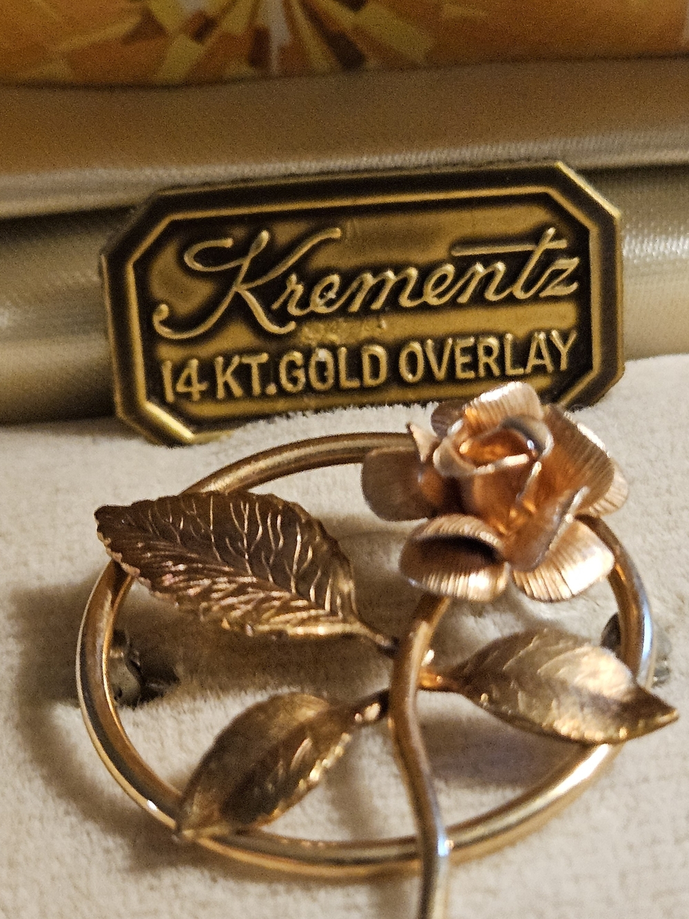 Krementz 14KT Gold Overlay Rose Circle Brooch - Gold